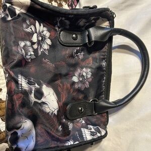 Floral Skull Black Handbag